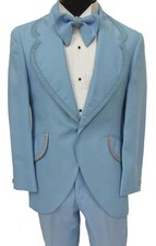 Men's Vintage Light Blue Tuxedo Jacket with Matching Bow Tie 1970s Halloween 56R