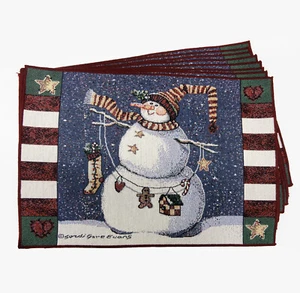 Tapiz de menta colina muñeco de nieve manteles individuales Sandi Gore Evans conjunto de 8 Navidad - Imagen 1 de 6