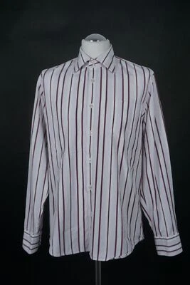 HUGO BOSS Business Camicia KW41 L Bianco Viola a Righe Manica Colletto a Squalo - Immagine 1 di 4