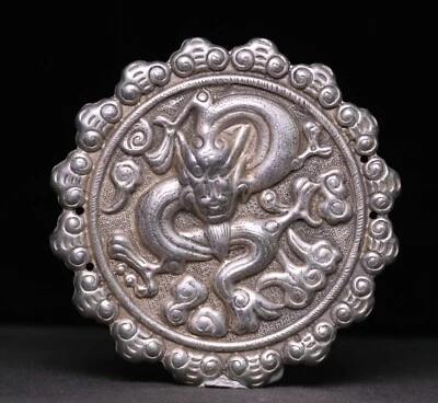 Colgante Amuleto Antigua Dinastía Plata Tallado Fengshui Zodiaco Año Dragón Bestia Larga Foto 1 de 4