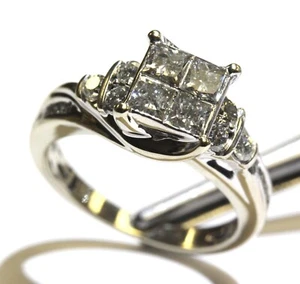 14k white gold 1.18ct princess invisible set diamond engagement ring 5.7g womens - Picture 1 of 4