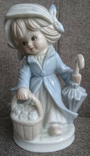 Blumenmädchen Gilde Porzellan Figur Mädchen mit Blumenkorb + Regenschirm 19,5 cm