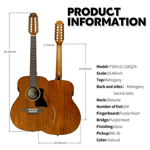 Haze Natural P30411112EQN 12-String 36" Saddle Height Adjustable Acoustic Guitar - Picture 1 of 9
