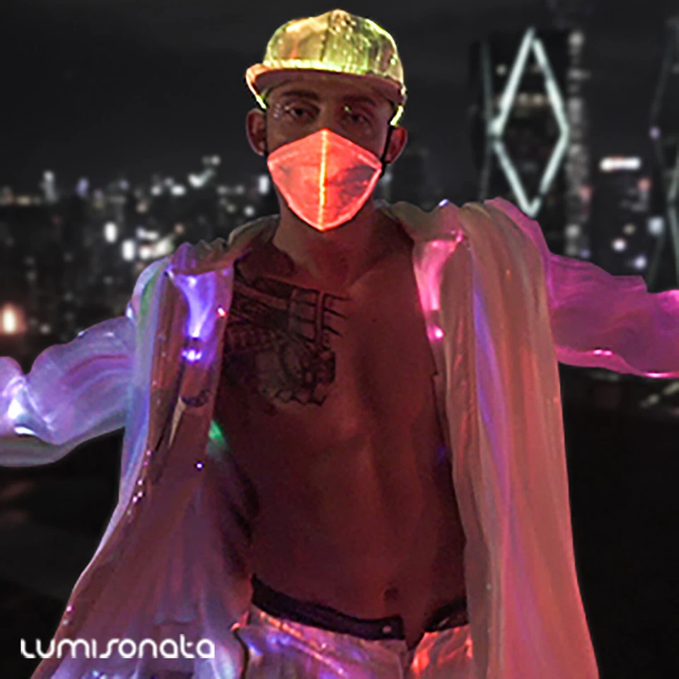 Men LED Hoodies Optic Fiber Hooded Jacket Party App Control RGB Lights Costume - Image 1 of 4