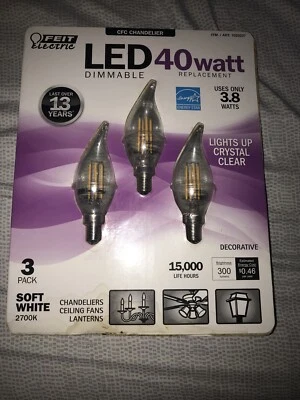 Feit LED Clear CFC Chandelier Bulb Dimmable  2700k Soft White 3.8W/40W 6-Pieces - Image 1 of 4