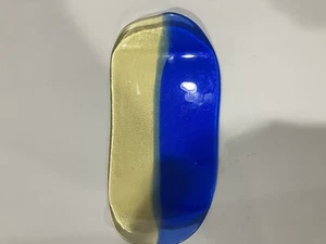 blown art glass tray blue and yellow 13x7 Tray - Picture 1 of 10