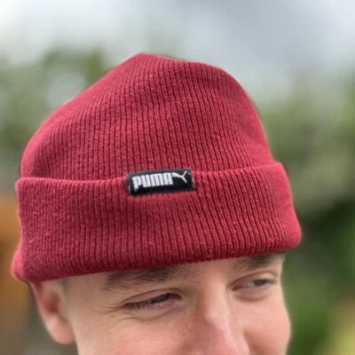 Puma Gorro Rojo Para Hombre Retro Invierno Lana Puños Sombrero Cosido Logotipo De Hechizo Foto 1 de 4