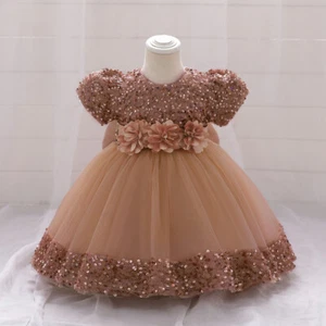 Toddler Baby Sequin Party Dresses Girls Lace Baptism Wedding Bow Princess Dress - Picture 1 of 25