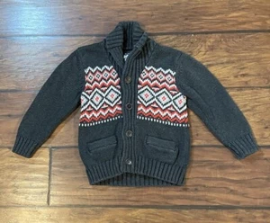 Oshkosh Bgosh Chunky Knit Argyle Cardigan Sweater Toddler Boys 3T Gray Fair Isle - Picture 1 of 6