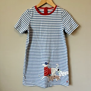 Joules Rosalee Dress Short Sleeve A Line Blue Stripe Dogs  Girls 11 (8-10) Rare - Picture 1 of 11
