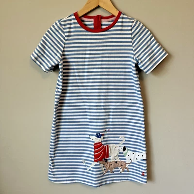 Vestido Joules Rosalee Manga Corta Línea A Rayas Azules Perros Niñas 11 (8-10) Raro Foto 1 de 4