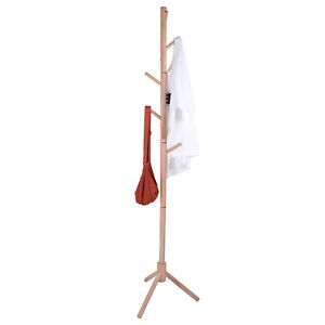 69" Solid Wooden Tree Coat Rack Stand 8 Hooks 3 Adjustable Sizes Hat Bag Hanger