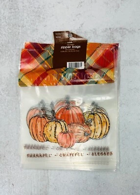 BROTHER SISTER DESIGN STUDIO Thanksgiving Fall Party Favor Bags Pumpkins 6"x5" Zipper Close Grateful Blessed