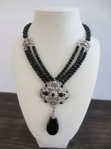 NEU Süße Romantik schwarzer Onyx und Markasit tolle Gasby inspiriert Halskette Halsband - Bild 1 von 8