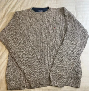 Vintage Tommy Hilfiger Sweater, Mens XL, Crewneck, Brown/Tan, Chunky Knit - Picture 1 of 7