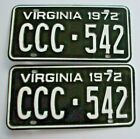 EXC VIRGINIA " CCC 542 " TRIPLE C 1972 MATCHING PAIR PASS LICENSE PLATE PLATES 