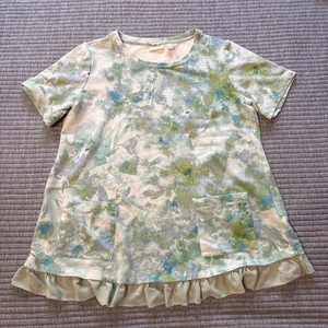 LOGO de Lori Goldstein Estampado Slub Tejido Manga Corta Bolsillos Verdes Dobladillo con Volantes - Imagen 1 de 3