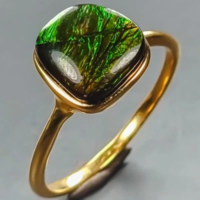 Anillo Ammolita Natural Hecho a Mano 5 quilates+ Plata de Ley 925 Talla 7.5/R441544 Foto 1 de 4