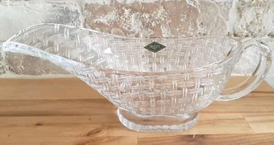 Shannon Crystal 13x4.5" Hecho a Mano en Irlanda Gran Basketweave Gravy Boat Nuevo con Etiquetas  Foto 1 de 4