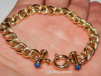 PULSERA DE ORO AMARILLO 14K ITALIANO ANCHO BORDILLO CUBANO LAPISLÁPISLÁZULI PALANCA 7,25 PULGADAS Foto 1 de 4