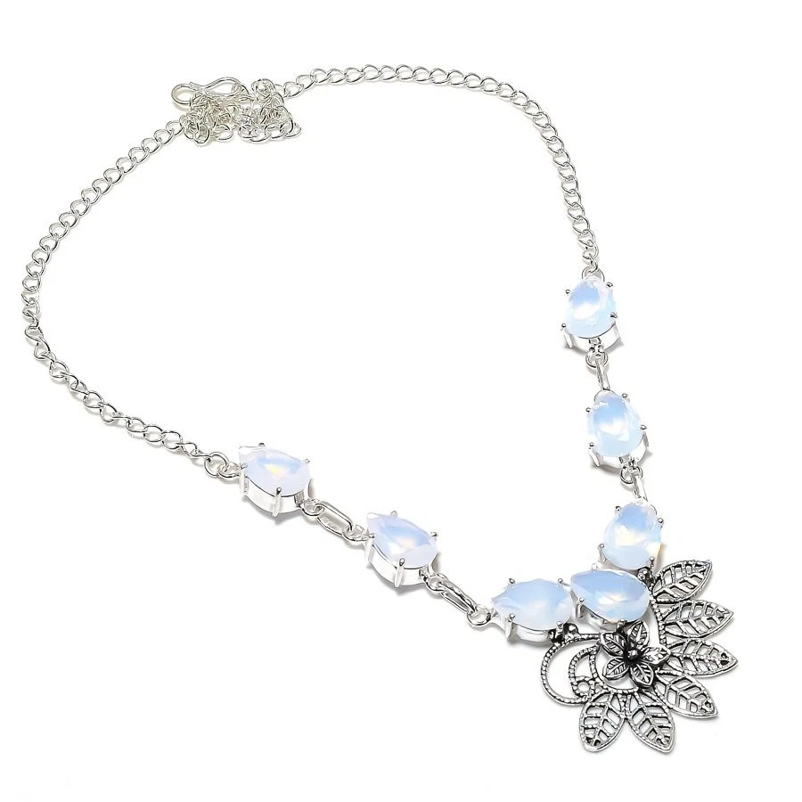 Fire Opal Gemstone Handmade 925 Sterling Silver Jewelry Necklace Size 18" - Image 1 of 1