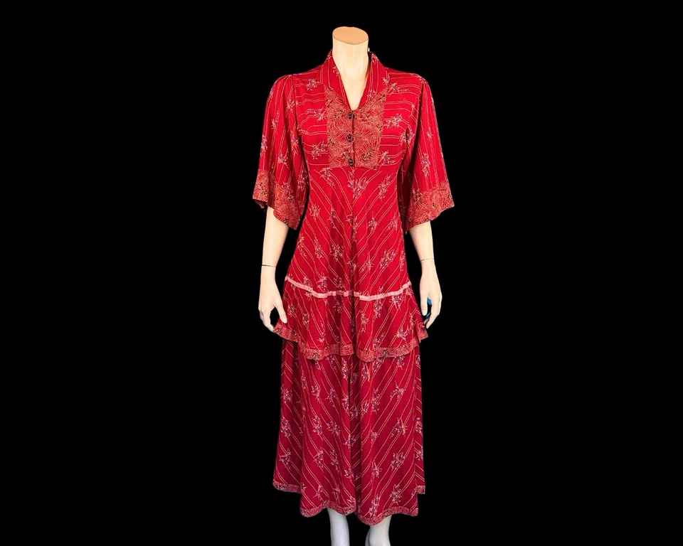 MISS SELFRIDGE Boho Tiered Red Hippie Maxi Dress XS - Image 1 of 4