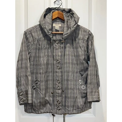 VERTIGO PARIS Women's Plaid Hooded Jacket Size S Toggle Closure Drawstring Waist - Image 1 of 4