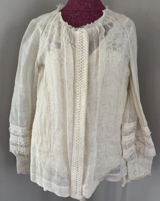 Camisa Tory Burch de encaje de lino neutra mediana Foto 1 de 4