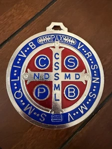 Catholic St Benedict Large 5” Medal 5 Oz Blue Red Enamel Medalla de San Benito - Picture 1 of 2