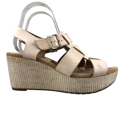 Женские босоножки Clarks размер 8 Вт ШИРОКИЕ Artisan Caslynn Reece кремовые с открытым носком на танкетке - Изображение 1 из 4