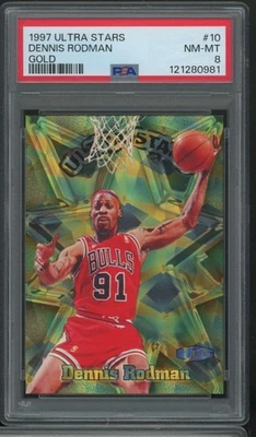 Ultra Stars Gold #10 1997 Dennis Rodman Bulls Hof PSA 8 casi nuevo-como nuevo D2 Foto 1 de 2