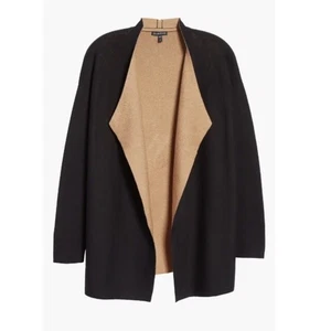 Eileen Fisher schwarz hellbraun Seide Bio Baumwolle Wende offene Strickjacke Pullover S - Bild 1 von 10