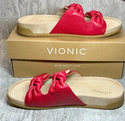 Vionic Elara Red Adjustable Slides Sandals 8.5M Arch Support Orig $129 - Image 1 of 4