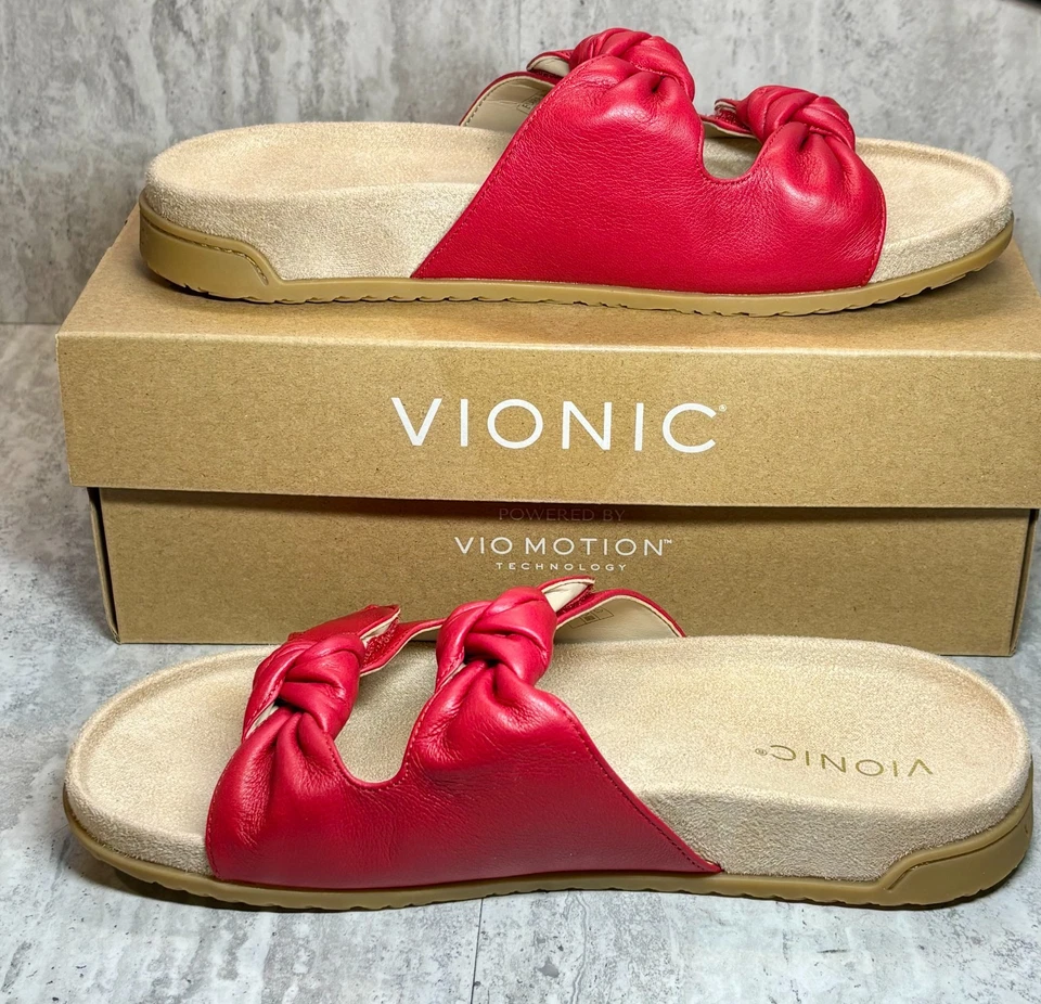 Vionic Elara Red Adjustable Slides Sandals 8.5M Arch Support Orig $129 - Image 1 of 4