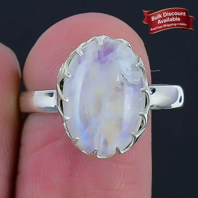 Anillo de compromiso con racimo de plata esterlina arco iris natural piedra lunar talla 9 Foto 1 de 4