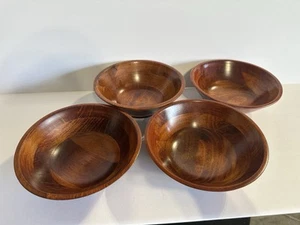 Set of 4 Vintage Wood Bowls 7" Mid Century Modern Hand Turned Salad Snack Dish - Picture 1 of 4