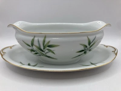 4 Aichi AIC25 China Gravy Boat con placa base blanco bambú oro adorno 9x6x3" Japón Foto 1 de 4