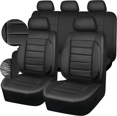 Juego completo de fundas de asiento de cuero CAR PASS universales resistentes al agua 3D todo negro  Foto 1 de 4