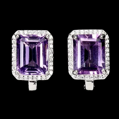 Pendientes de plata de ley 925 octágono amatista 10x8 mm joyas de piedras preciosas naturales Foto 1 de 4