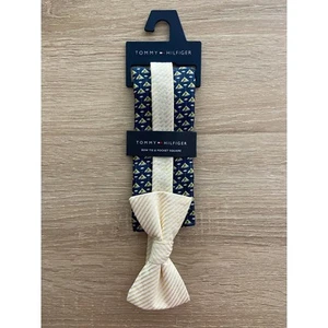 Tommy Hilfiger Men's Bow Tie & Pocket Square Navy & Yellow Martini Print NEW - Picture 1 of 3