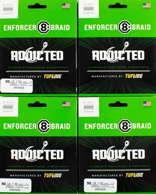 (LOTE DE 4) TUF-LINE ADICTED ENFORCER 8X LÍNEA TRENZADA 50LB 150YD NARANJA DR2223 Foto 1 de 2