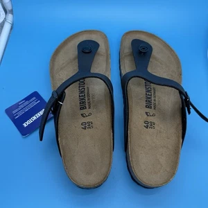 NWT Birkenstock Gizeh SZ 40 EU/US 9 Leather Black Sandal Women/ Damaged Box - Picture 1 of 7