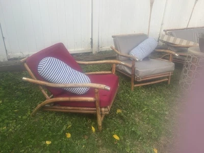 Juego de muebles de exterior/mindoor de diseño bambú ratán vintage Foto 1 de 4