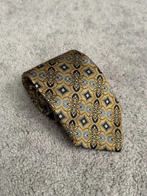 Jos. A. Bank Signature Gold Silk Necktie Geometric Gold Blue NWT - Image 1 of 4