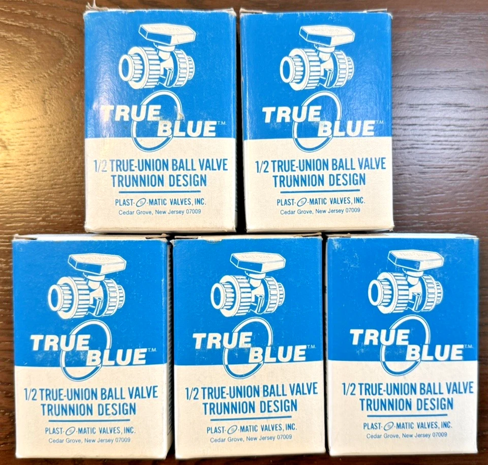 PLAST-O-MATIC ~ True Blue ~ MBV050VT-PF ~ 1/2" True-Union Ball Valve ~ Trunnion - Image 1 of 4