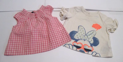 2 INFANTES NIÑAS BEBÉ HUECO NUEVO ROSA CUADROS BLUSA Y DISNEY BEBÉ CAMISA TOP TALLA 3-6 M Foto 1 de 4
