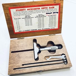 Starrett No. 445 Depth Micrometer 0-1" Range - .001" - Grad 2-1/2" Base w/Case - Picture 1 of 15