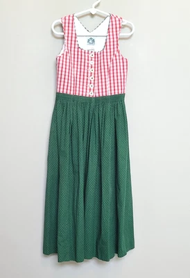 Vestido Hammerschmid alemão feminino Oktoberfest tamanho 122 vermelho xadrez verde ponto branco - Imagem 1 de 4