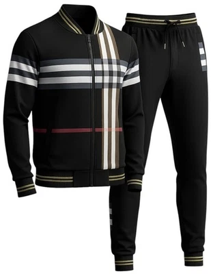 Men’s Designer Printed Jacquard Full Matching Jogging Suit Top & Bottom set - Image 1 of 3