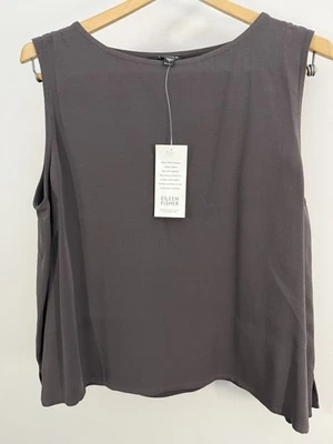 Camiseta sin mangas de seda Eileen Fisher gris marrón transpirable informal formal clásica L nueva con etiquetas $118 Foto 1 de 4